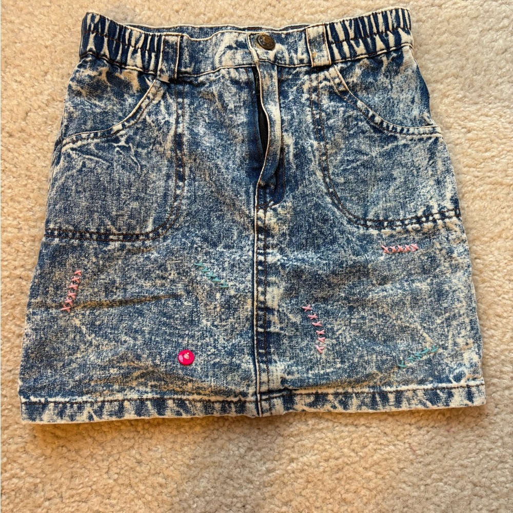 Denim Skirt with Colorful Stitching